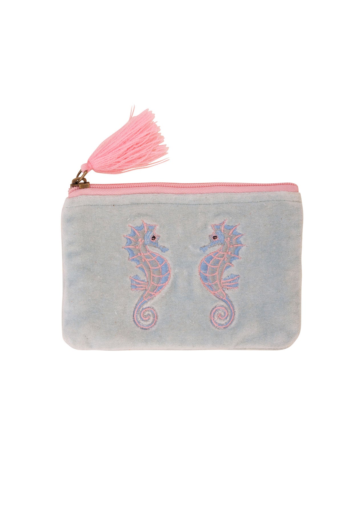 Velvet Seahorse Pouch in Aqua & Pink