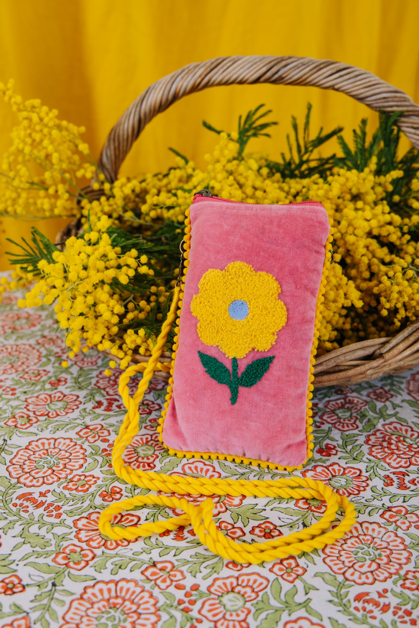 Velvet Flower Multi Purpose Phone Pouch -Pink