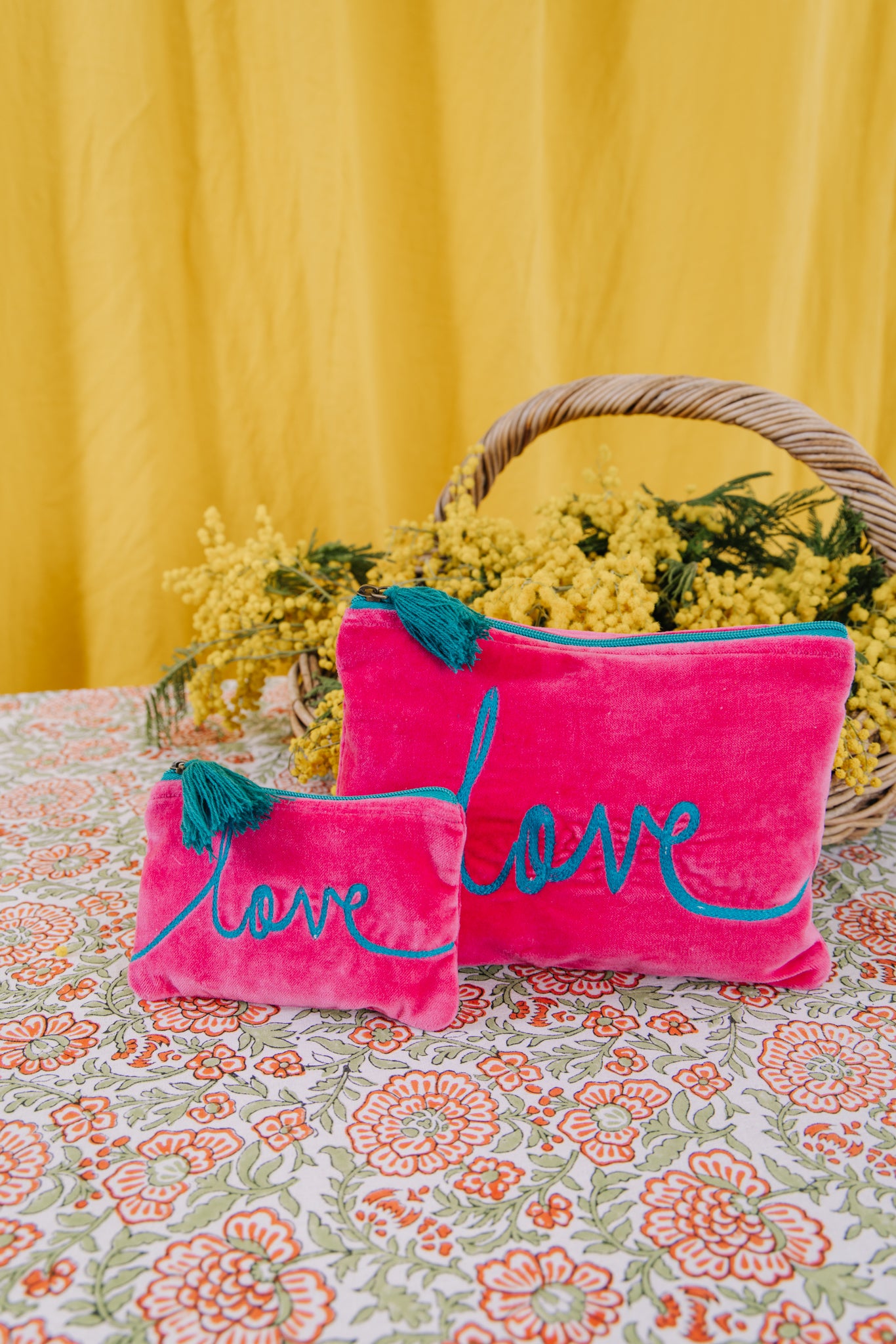 Velvet Love Pouch in Pink & Aqua