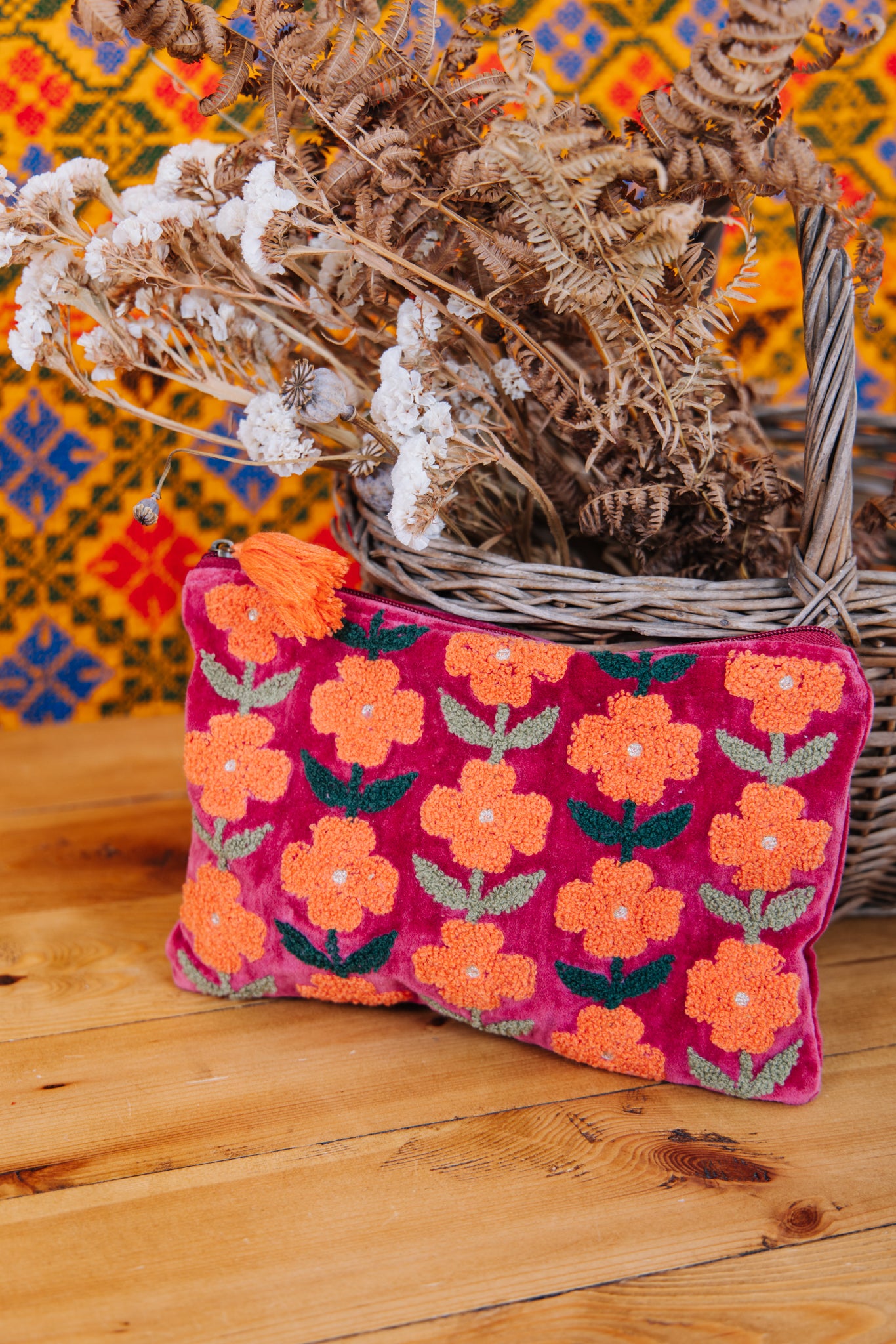 Rambling Flower Pouch -Burgundy