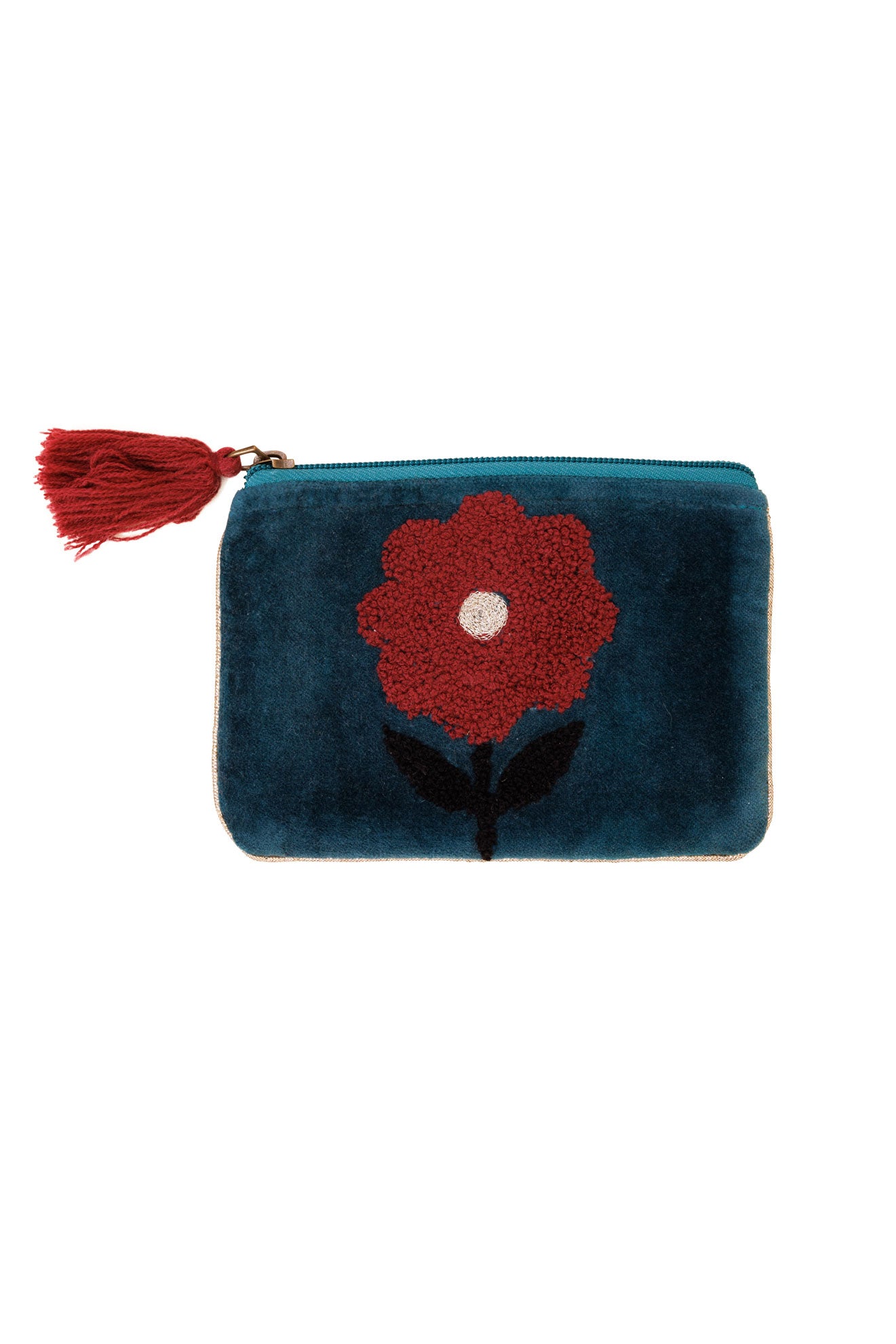 Velvet Single Flower Pouch in Teal