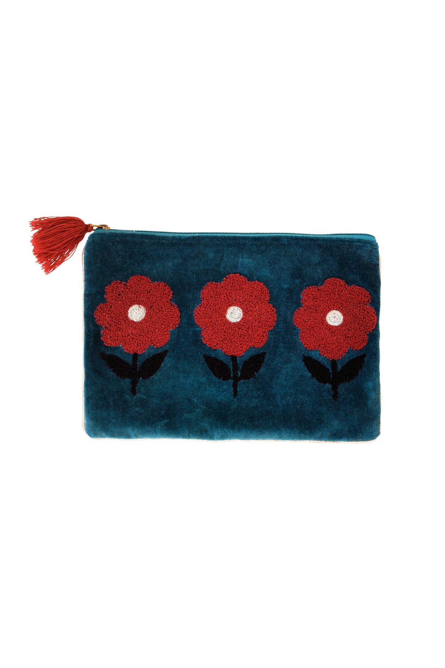 Velvet Triple Flower Pouch in Teal