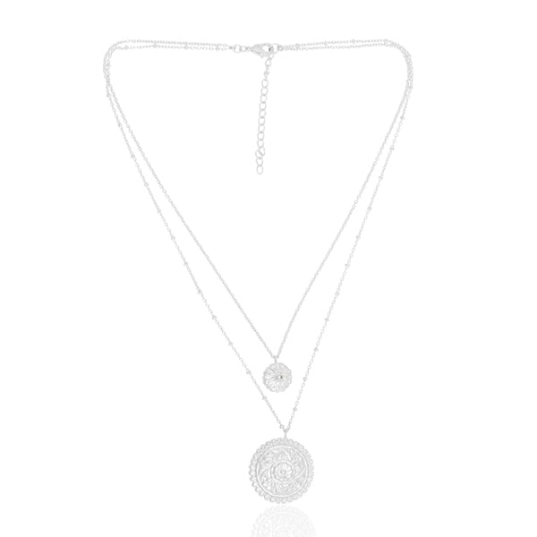 Lotus Mandala Silver -Cubic Zirconia Necklace