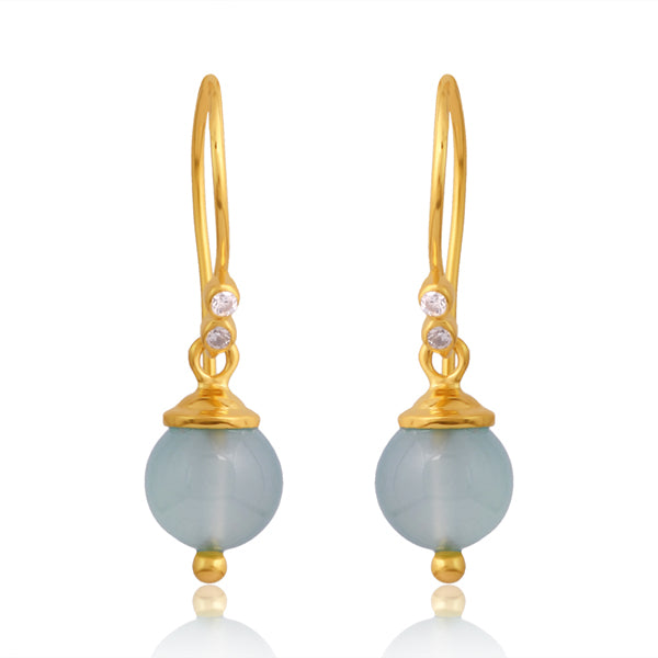 Isabella Hook Earrings Gold -Aqua Chalcedony