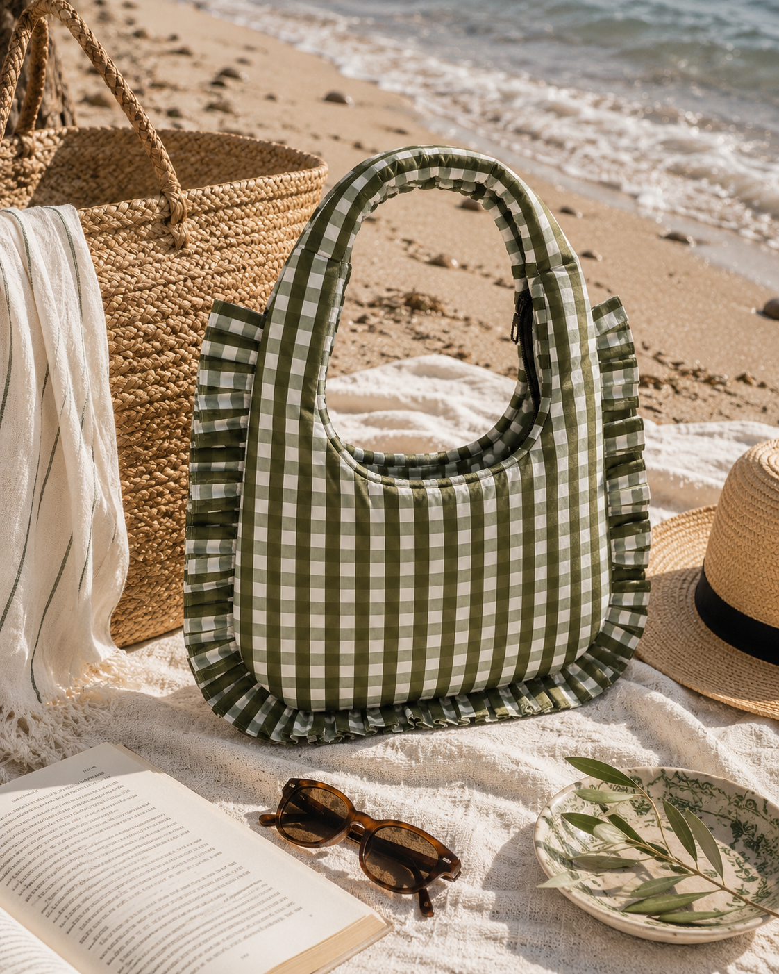 Ruffle Bag - Green Gingham