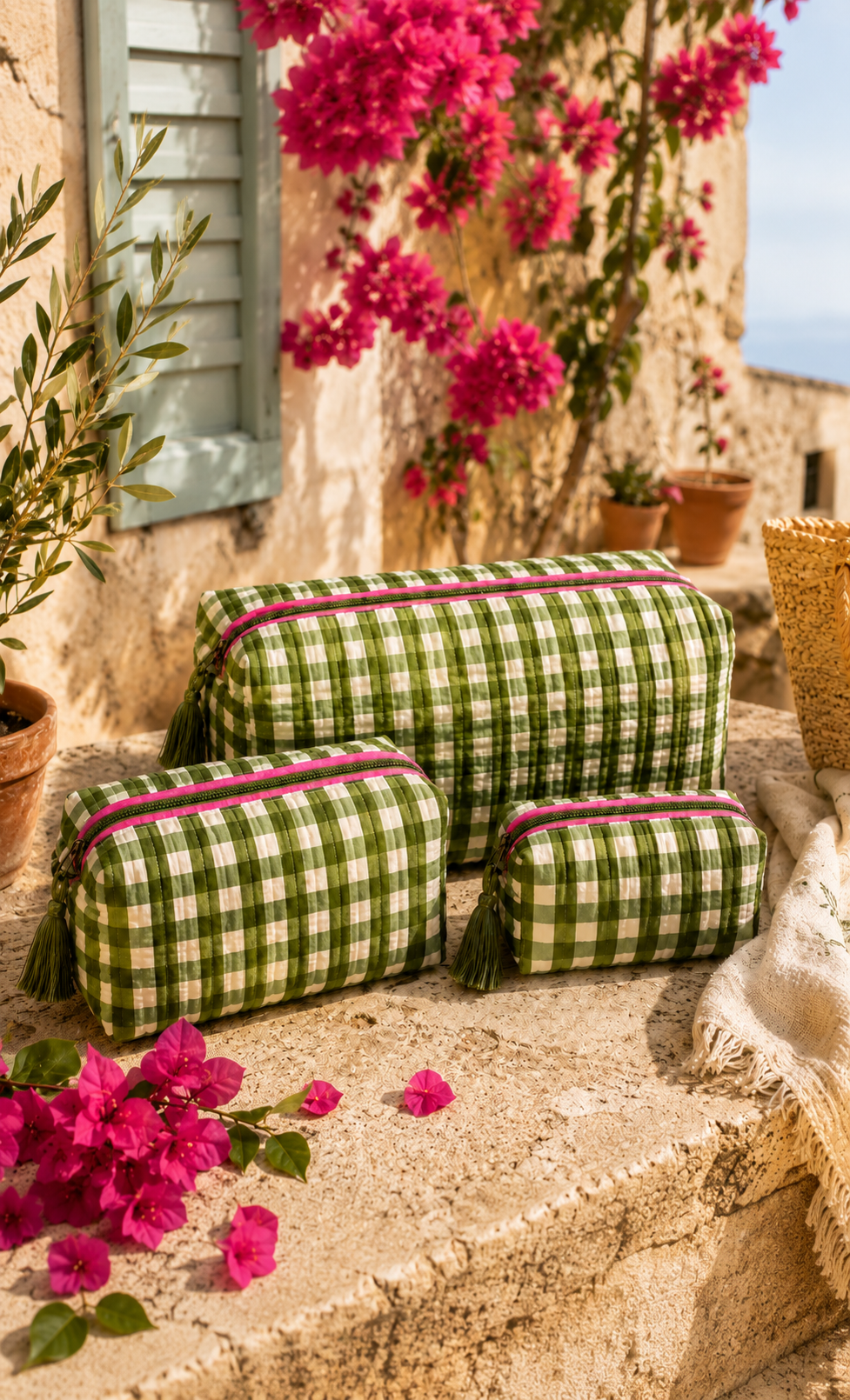 Wash Bag - Olive Gingham