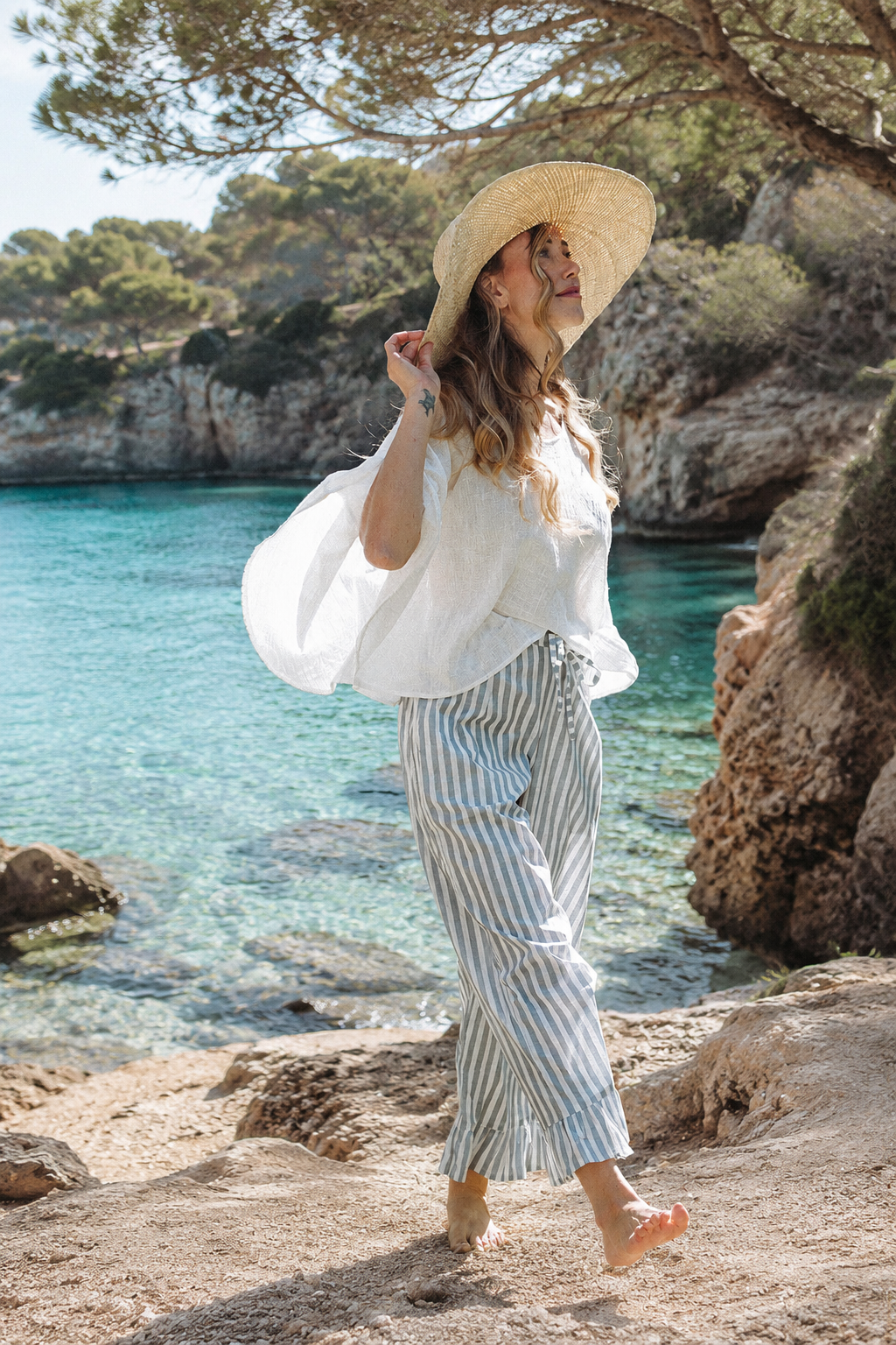 Audrey Stripe Trousers - Grey/White