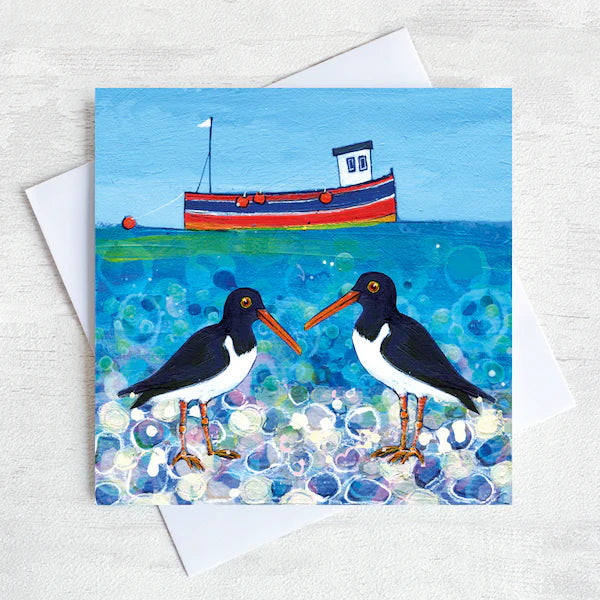 Oystercatchers catch up - Card