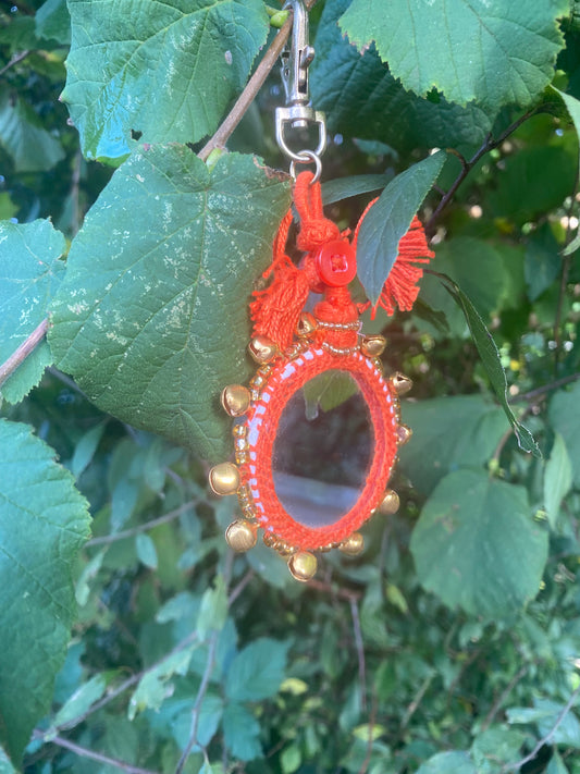 Large Bell Mirror in Bright Orange Keyring