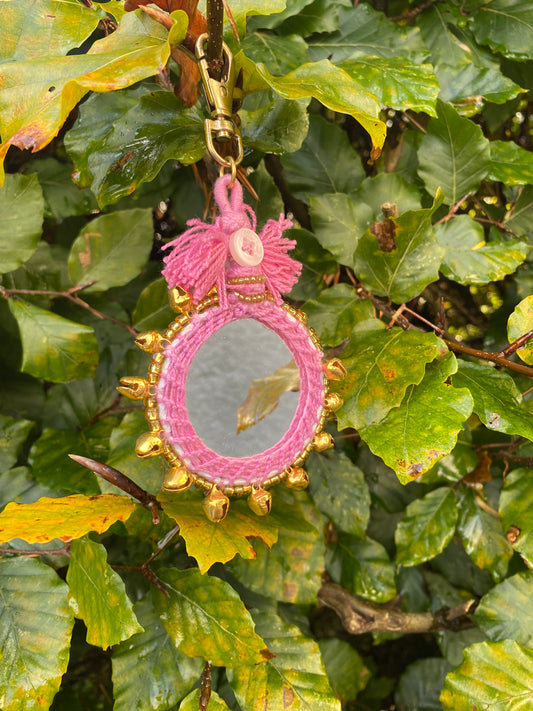 Large Bell Mirror in Light Pink Keyring
