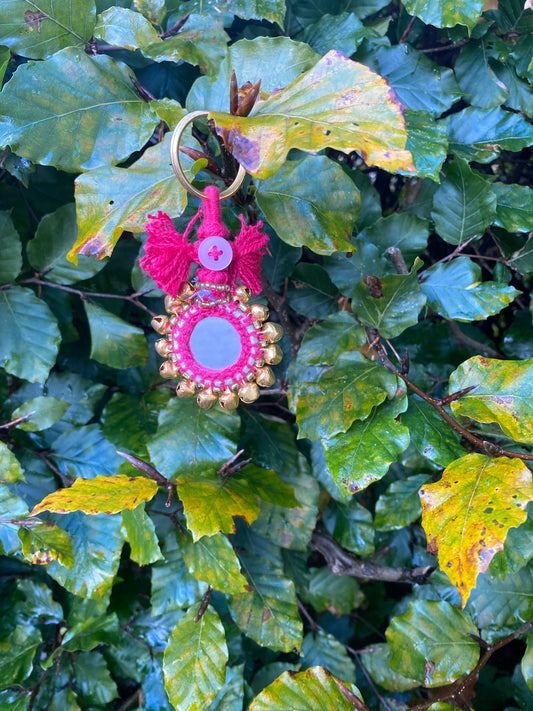 Bell Mirror Keyring in Pink