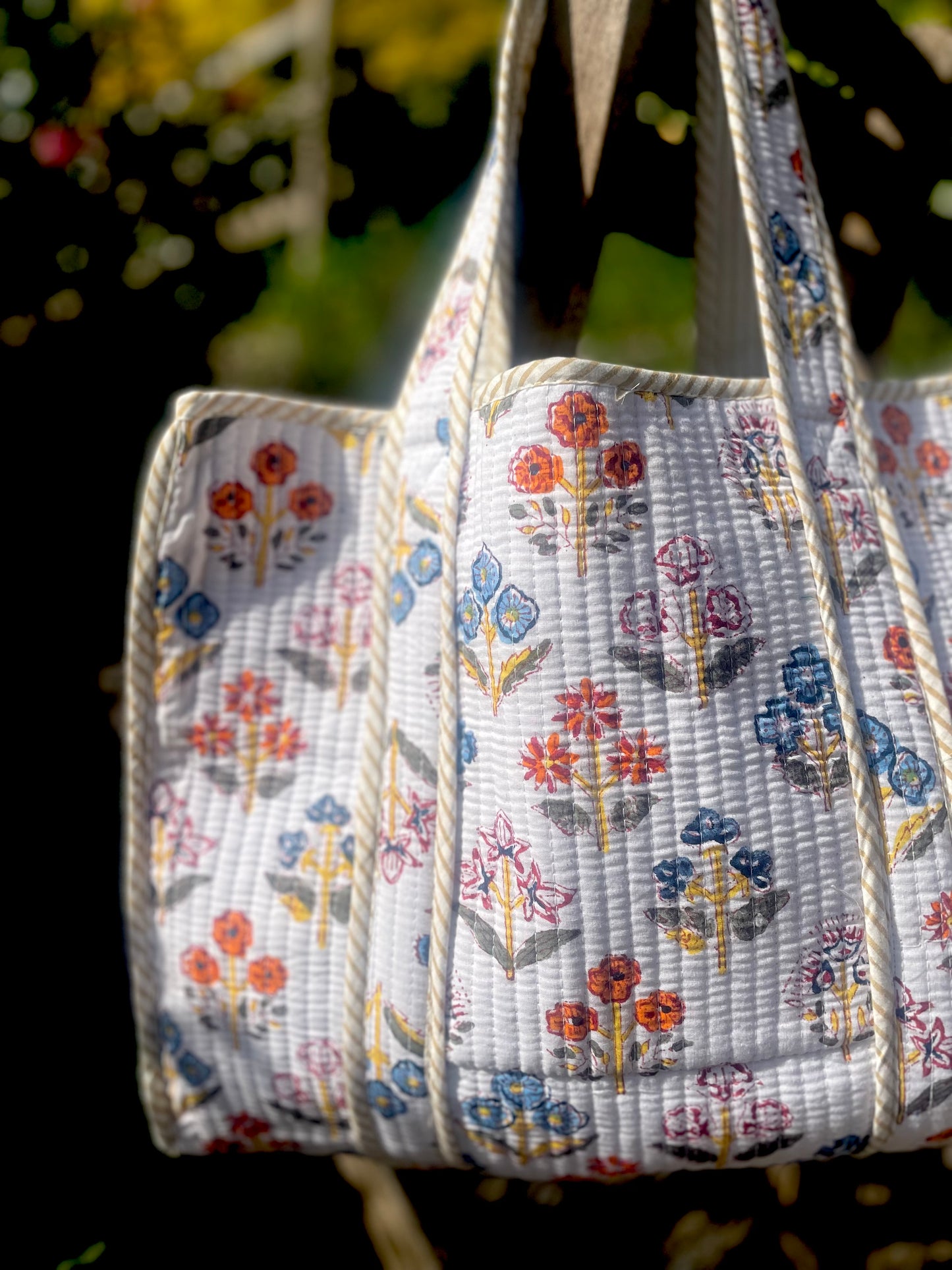 Quilted Tote Bag - White Flower