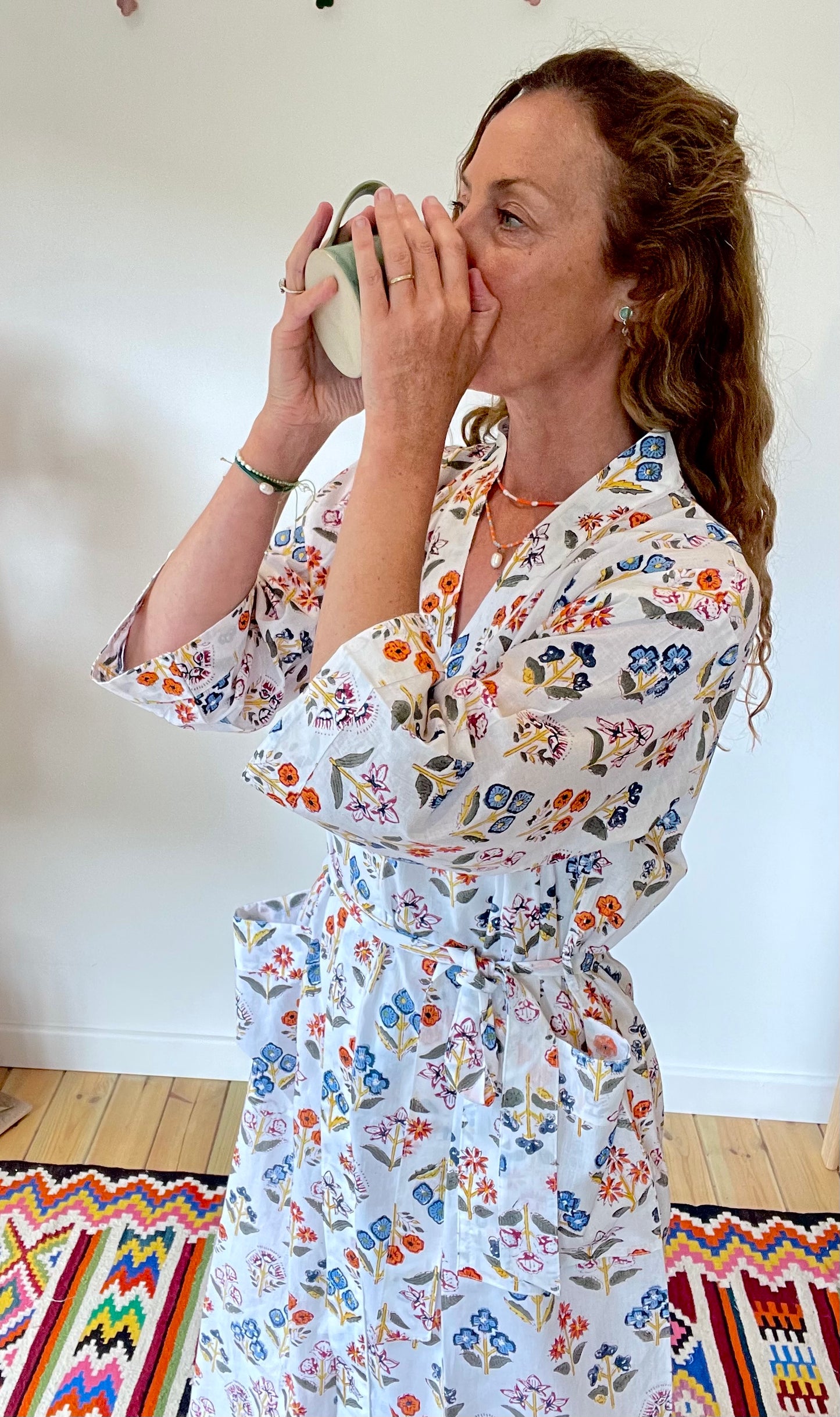 Dressing Gown/Robe - White Flower