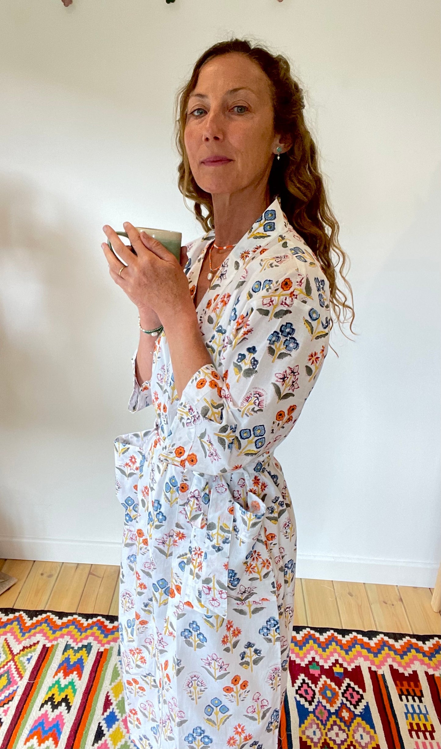 Dressing Gown/Robe - White Flower