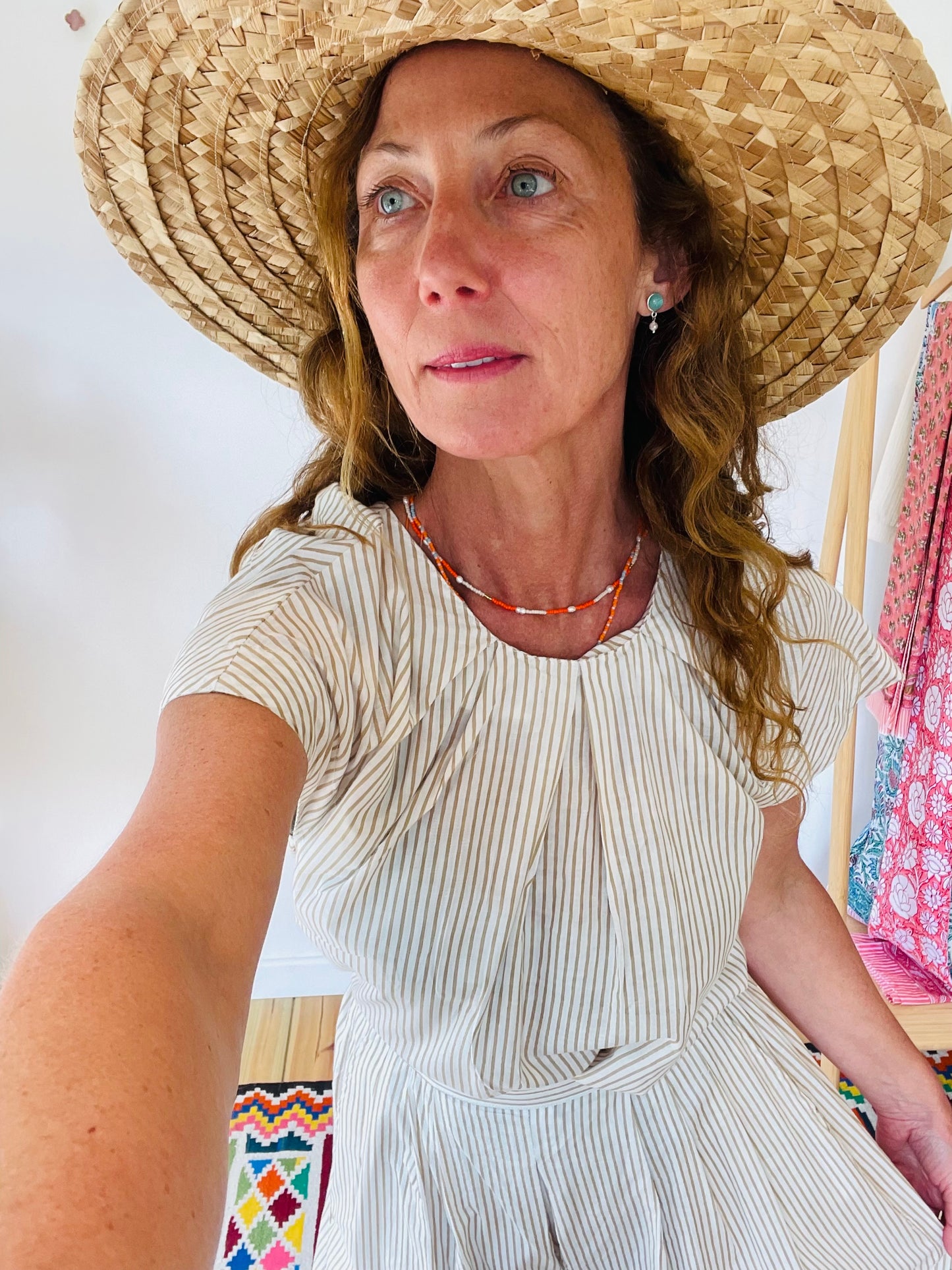 Short Sleeve Blouse - Sand Stripe