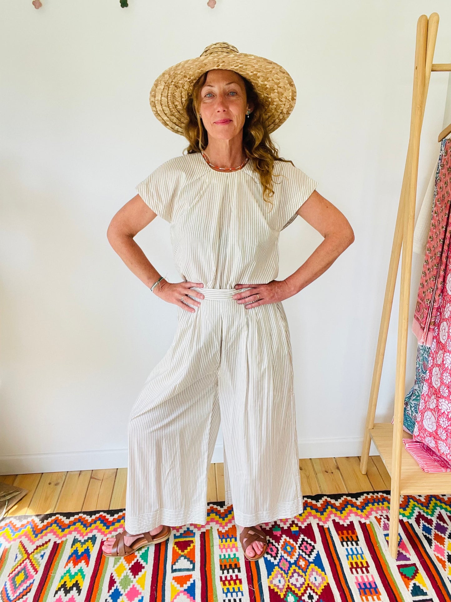 Short Sleeve Blouse - Sand Stripe