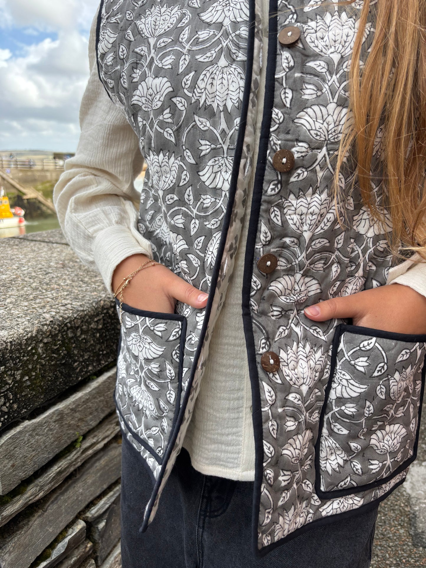 Sample Quilted Waistcoat - Grey Flower