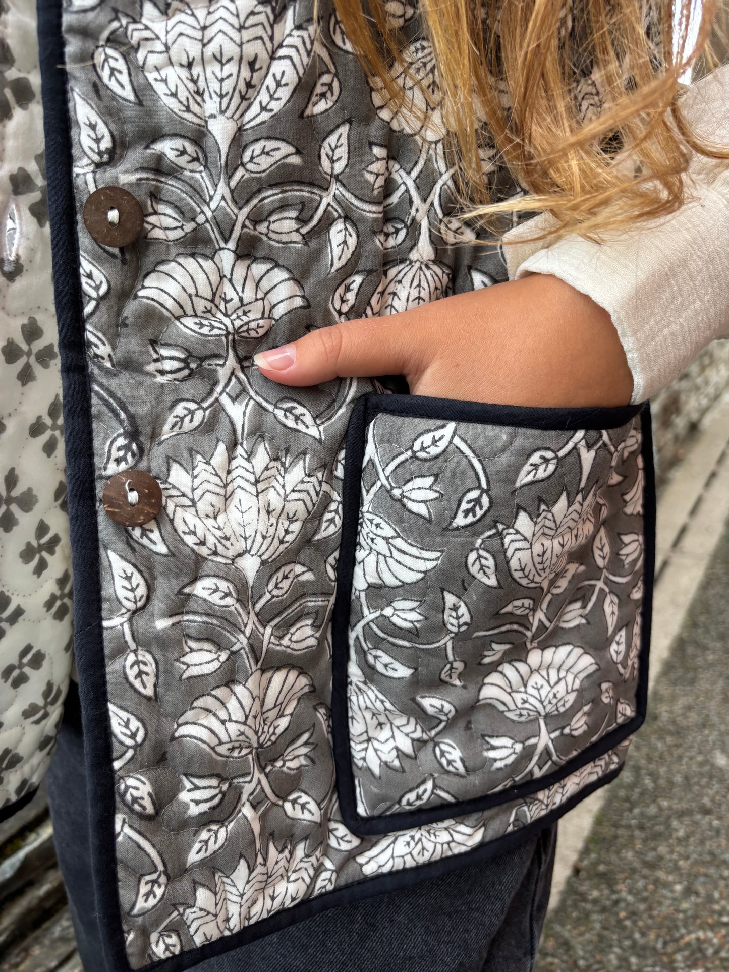 Sample Quilted Waistcoat - Grey Flower