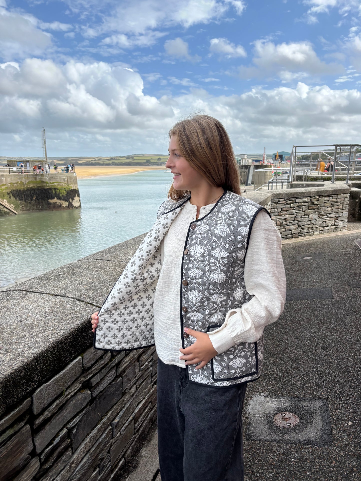 Sample Quilted Waistcoat - Grey Flower