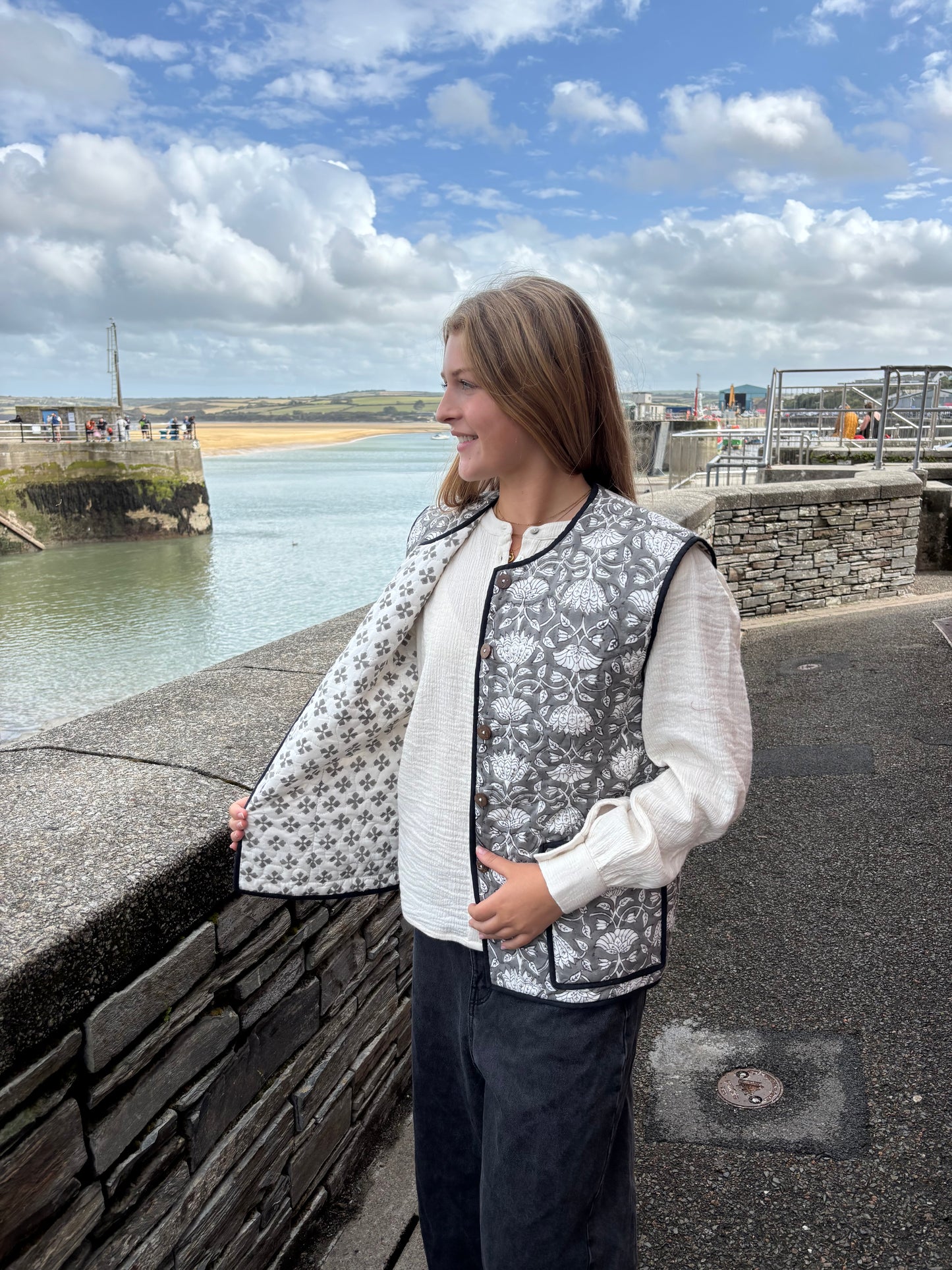 Sample Quilted Waistcoat - Grey Flower