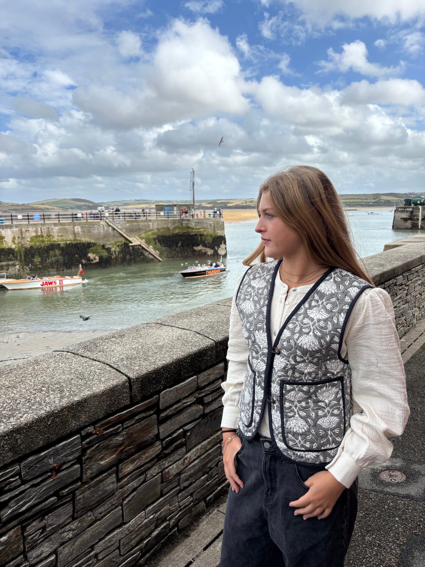 Sample Quilted Reversible Waistcoat - Grey Flower