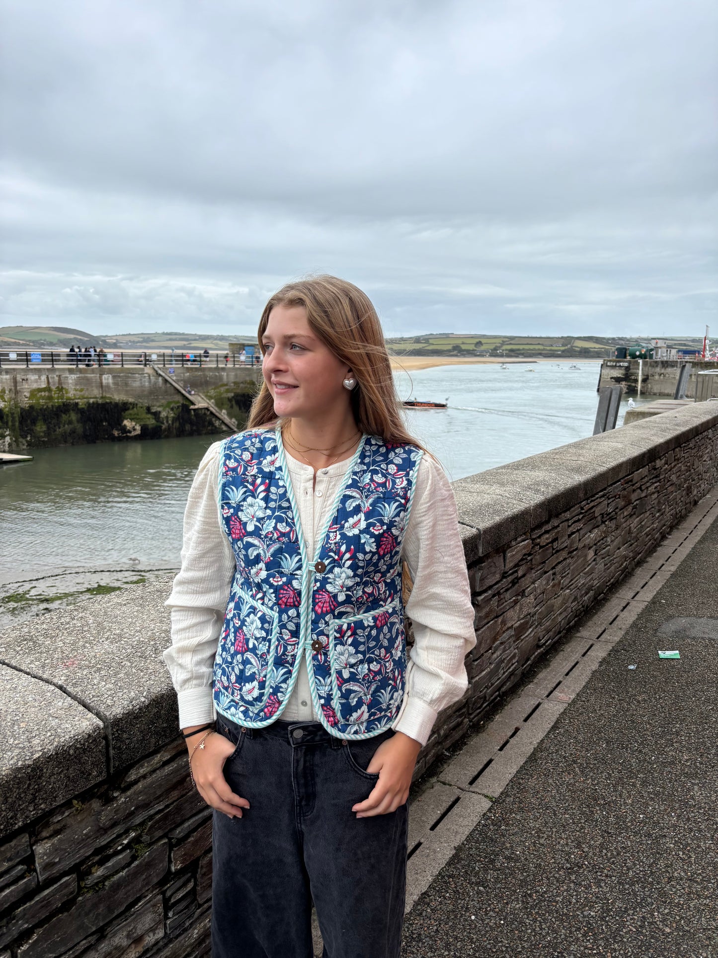 Sample Quilted Reversible Waistcoat - Blue Floral