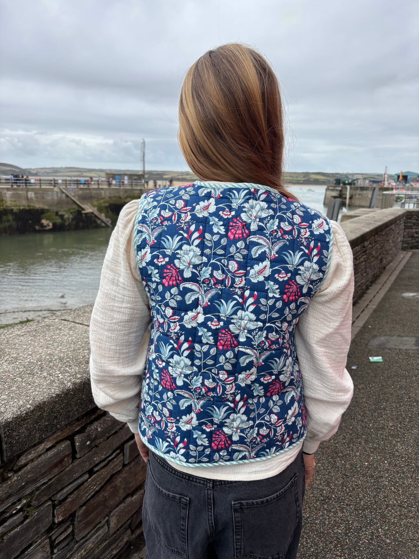 Sample Quilted Reversible Waistcoat - Blue Floral