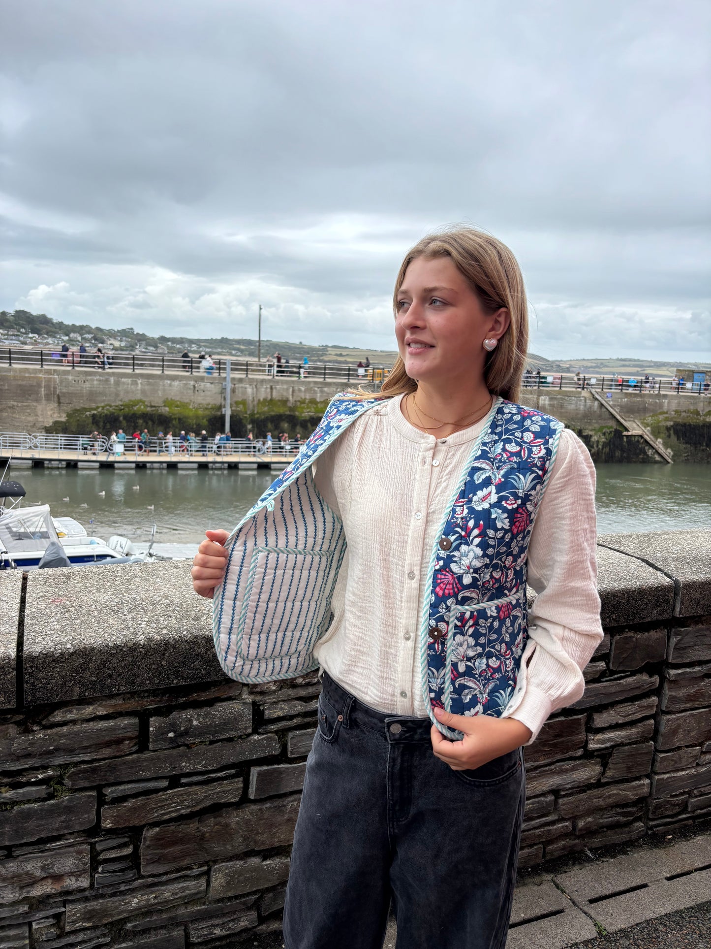 Sample Quilted Reversible Waistcoat - Blue Floral