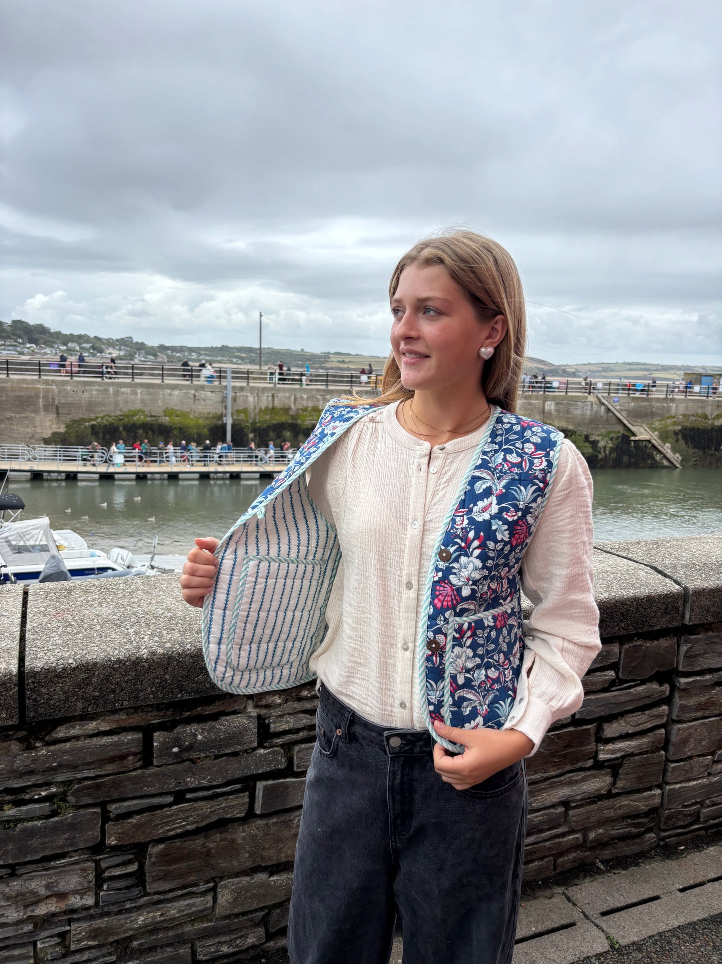 Sample Quilted Reversible Waistcoat - Blue Floral