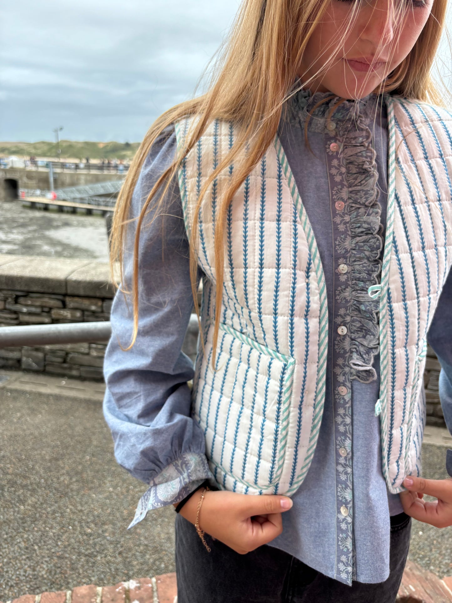 Sample Quilted Reversible Waistcoat - Blue Floral