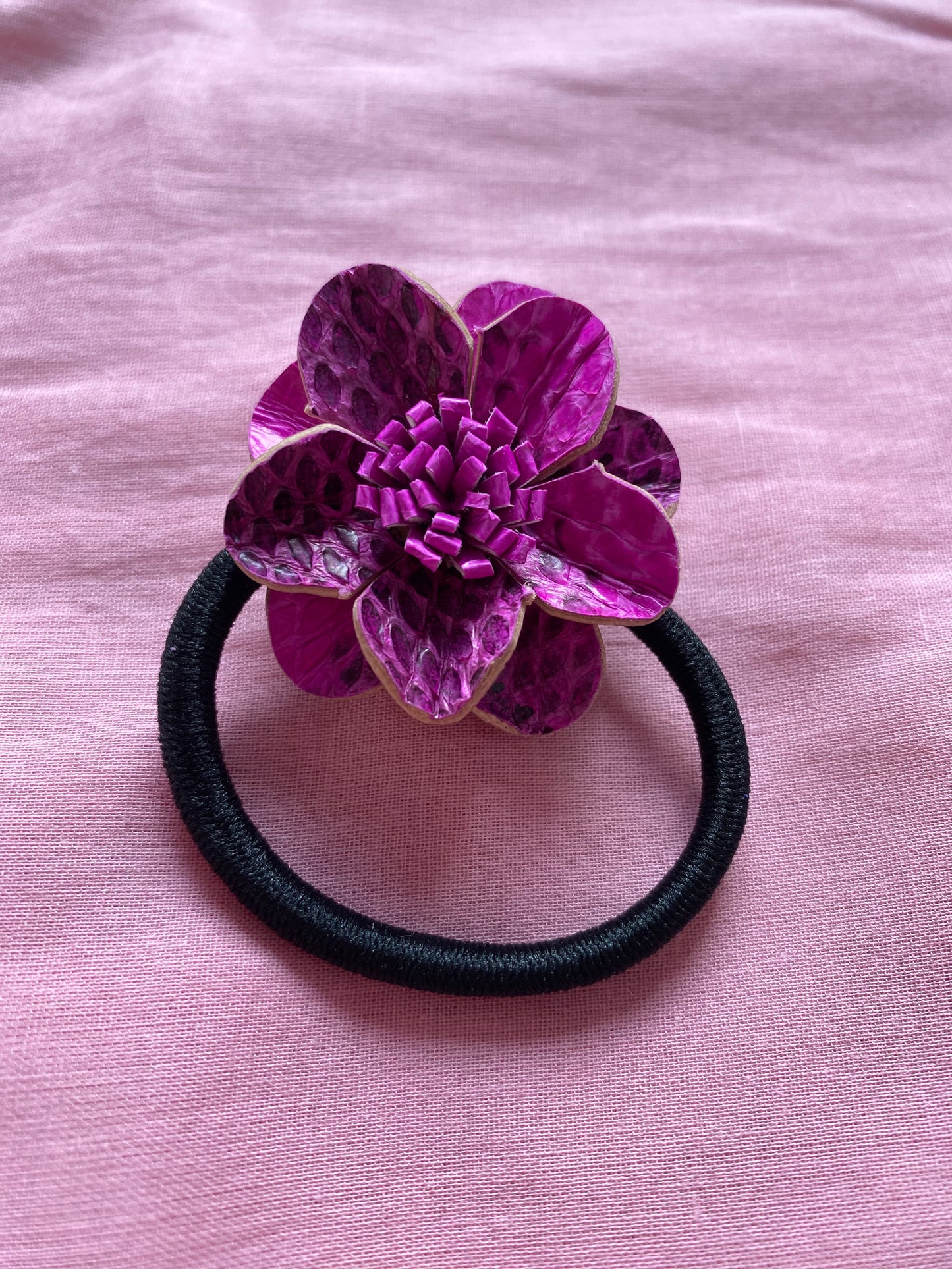 Leather Flower Hair Bobble - Pink (HRC 098)