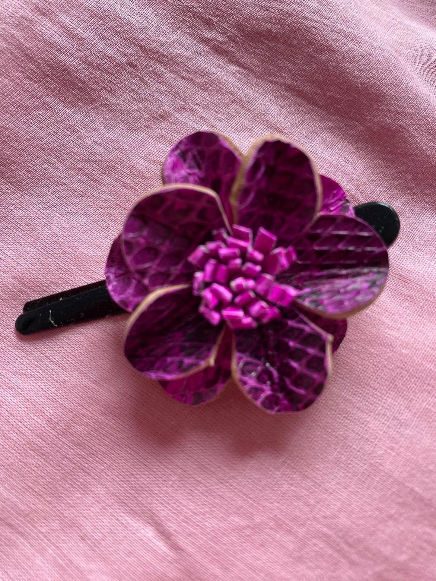 Leather Flower Hair Clip - Pink (HRC 102)