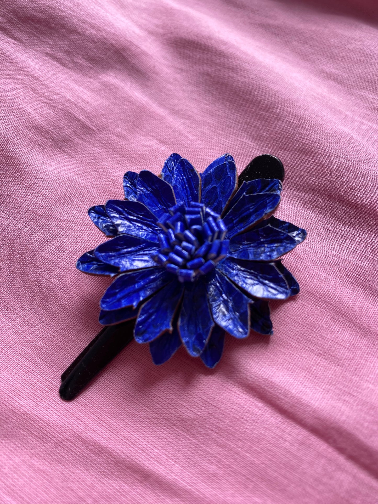 Leather Flower Hair Clip - Blue (HRC 104)