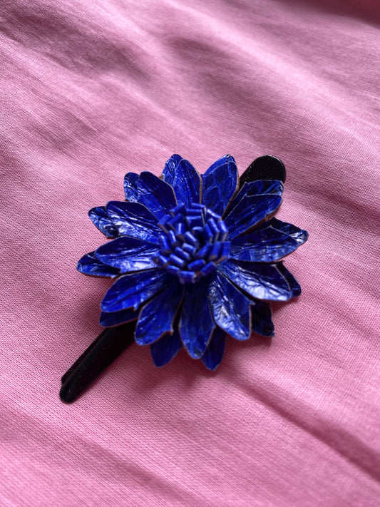 Leather Flower Hair Clip - Blue (HRC 104)