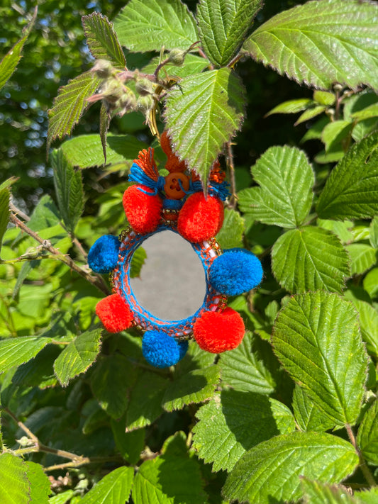 Orange and Blue Pom Mirror