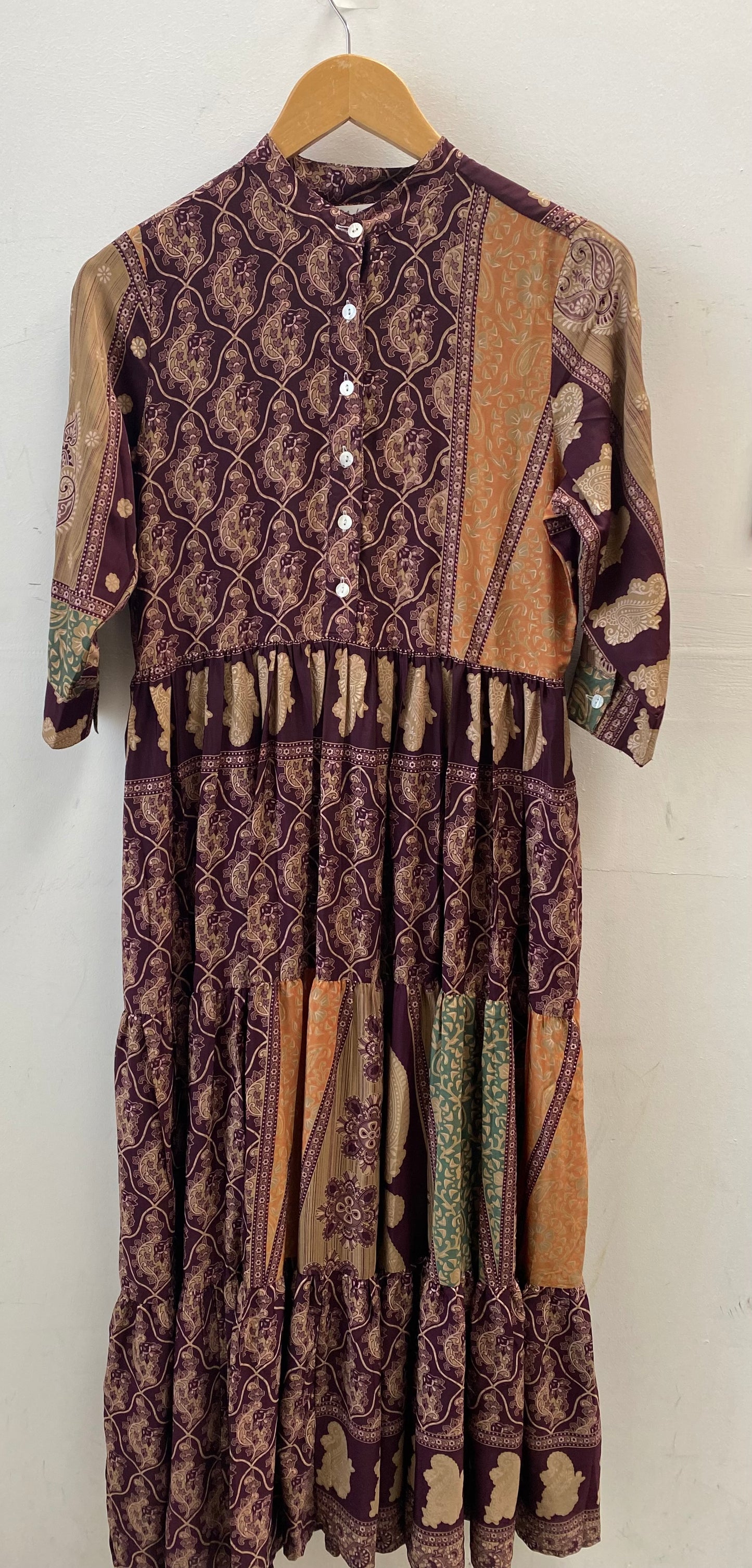Prairie Round Neck Silk Dress S  - 014