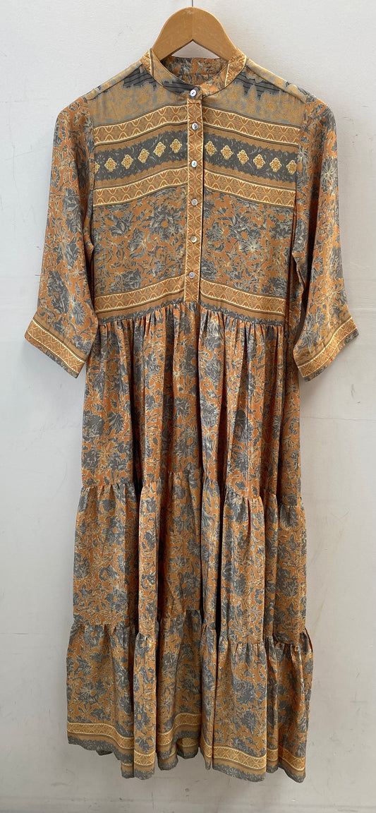 Prairie Round Neck Silk Dress S  - 015