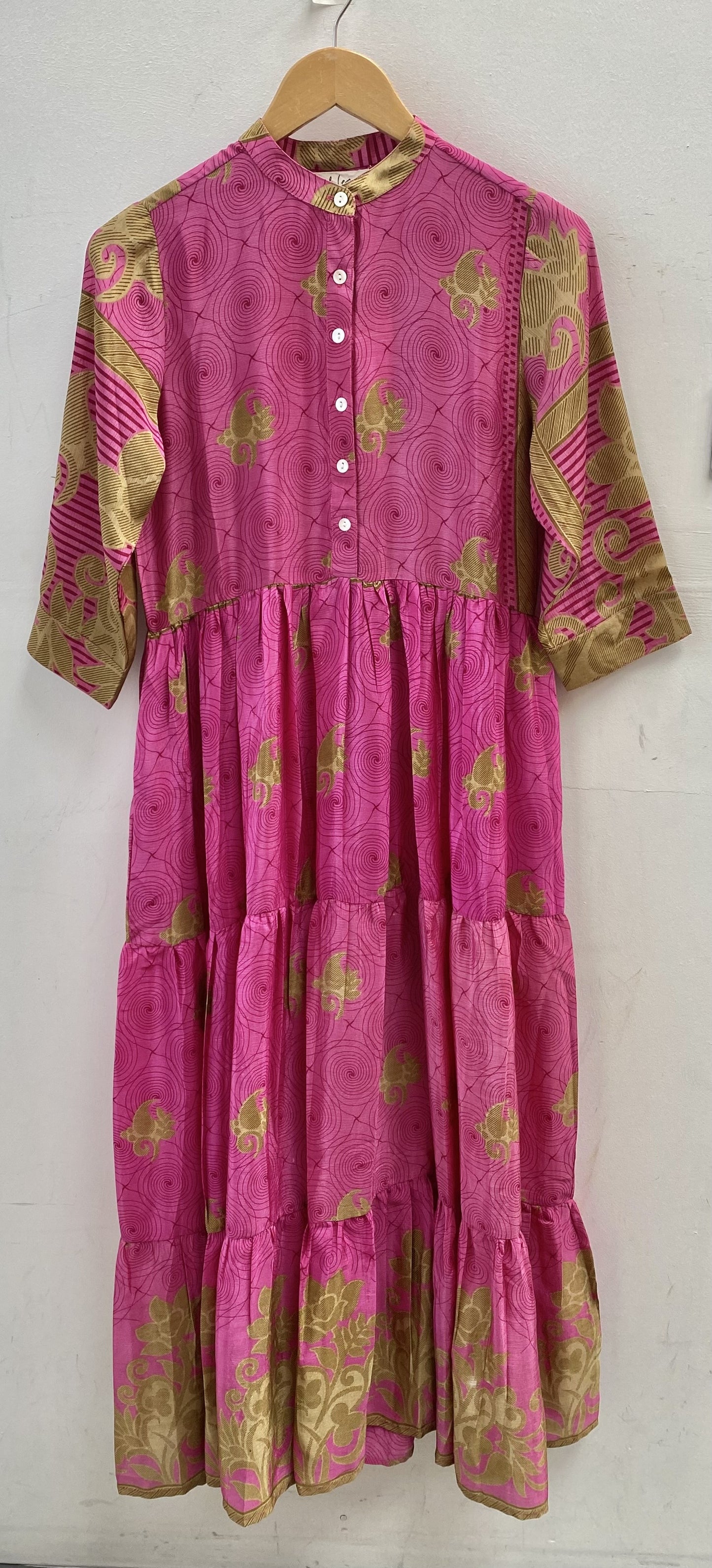 Prairie Round Neck Silk Dress S  - 018