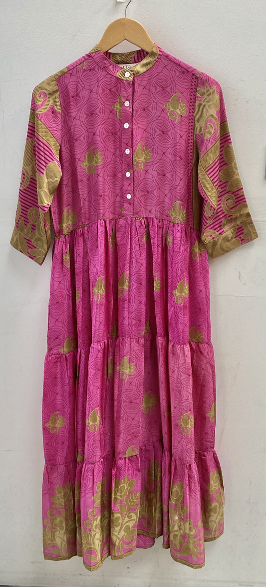 Prairie Round Neck Silk Dress S  - 018