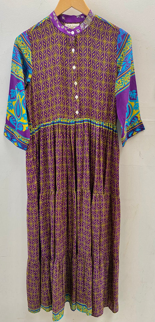 Prairie Round Neck Silk Dress S  - 019