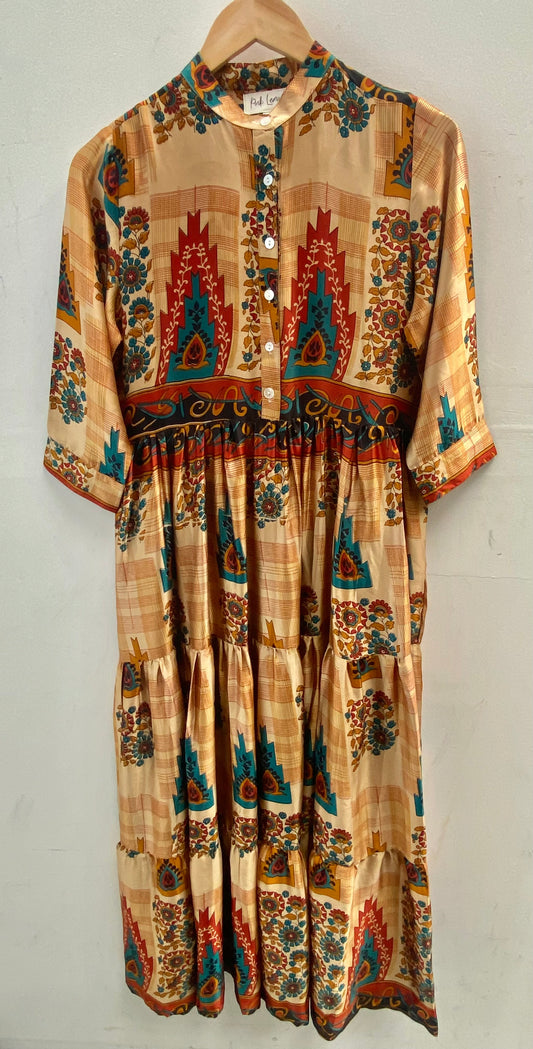 Prairie Round Neck Silk Dress XS - 023