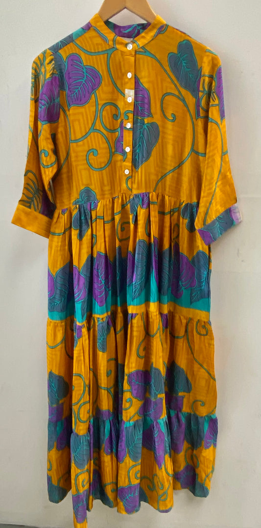 Prairie Round Neck Silk Dress S  - 023
