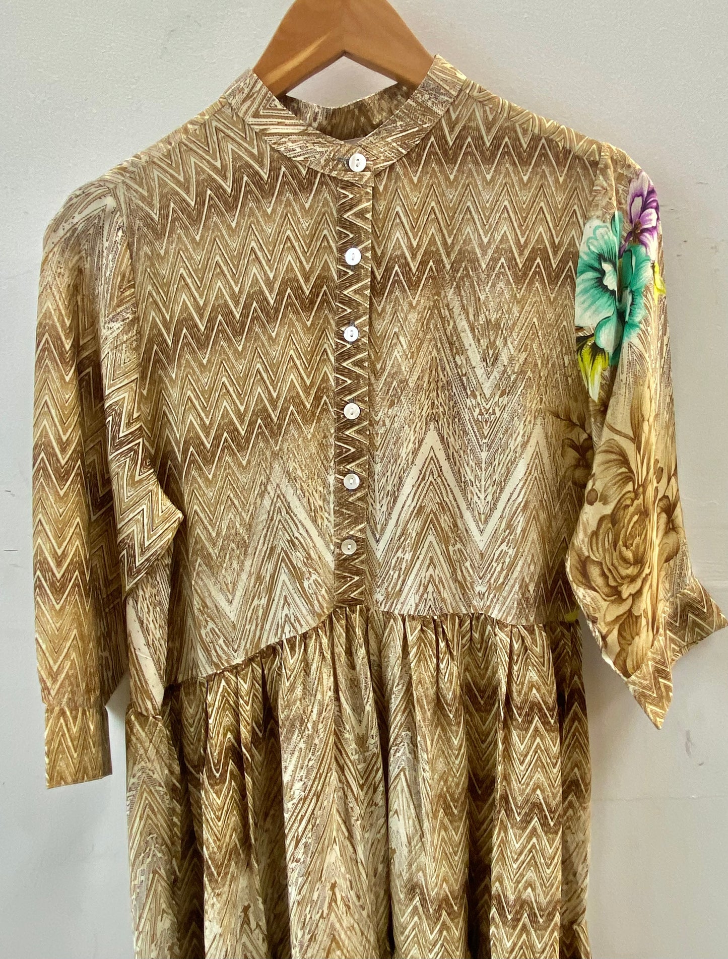 Prairie Round Neck Silk Dress S  - 030