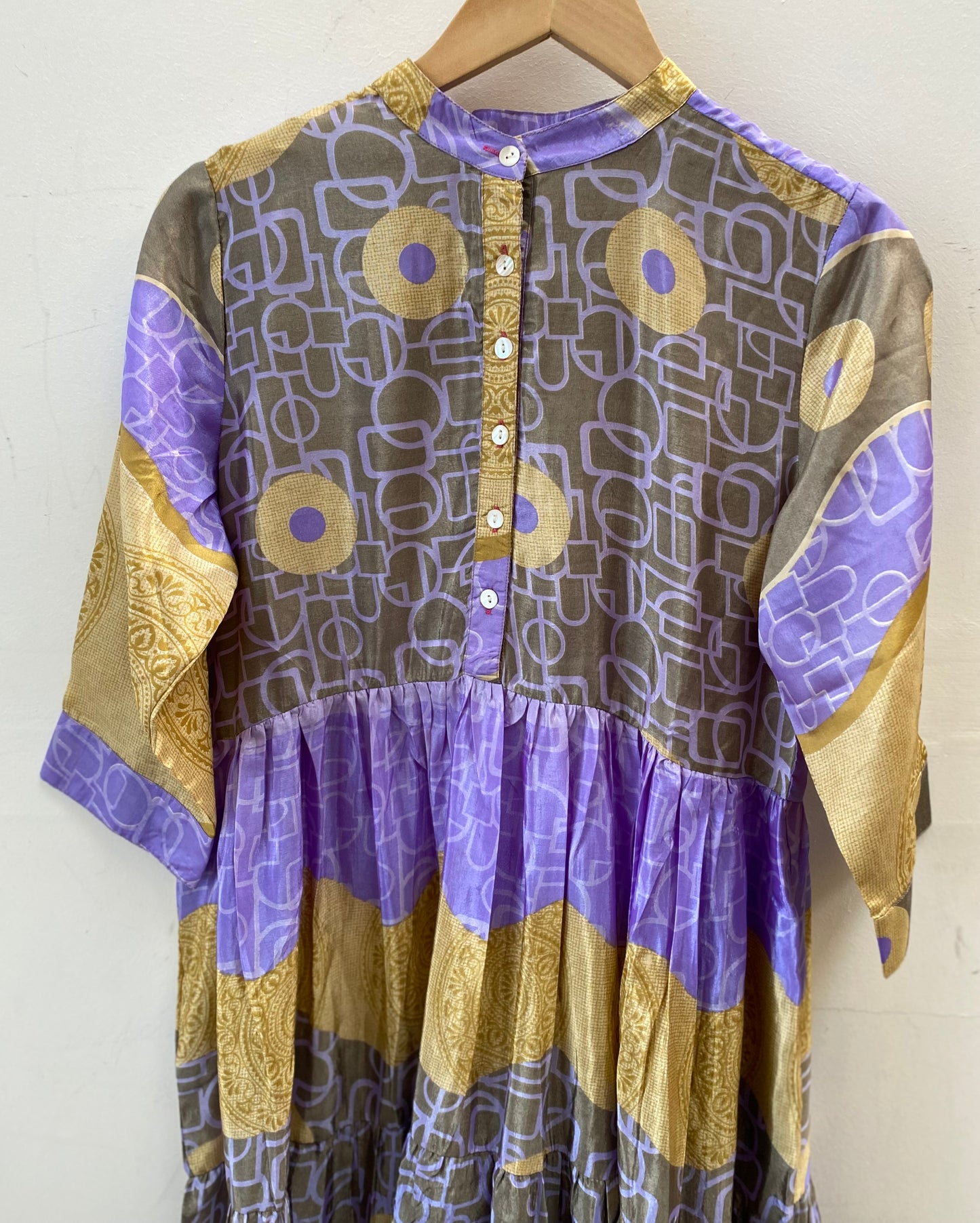 Prairie Round Neck Silk Dress M - 002