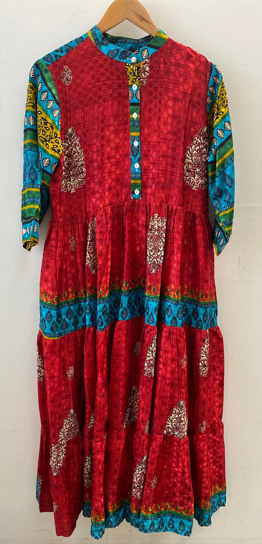 Prairie Round Neck Silk Dress M - 080