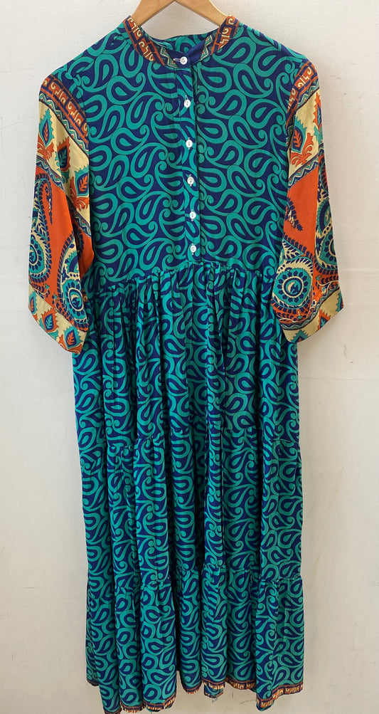 Prairie Round Neck Silk Dress L - 001