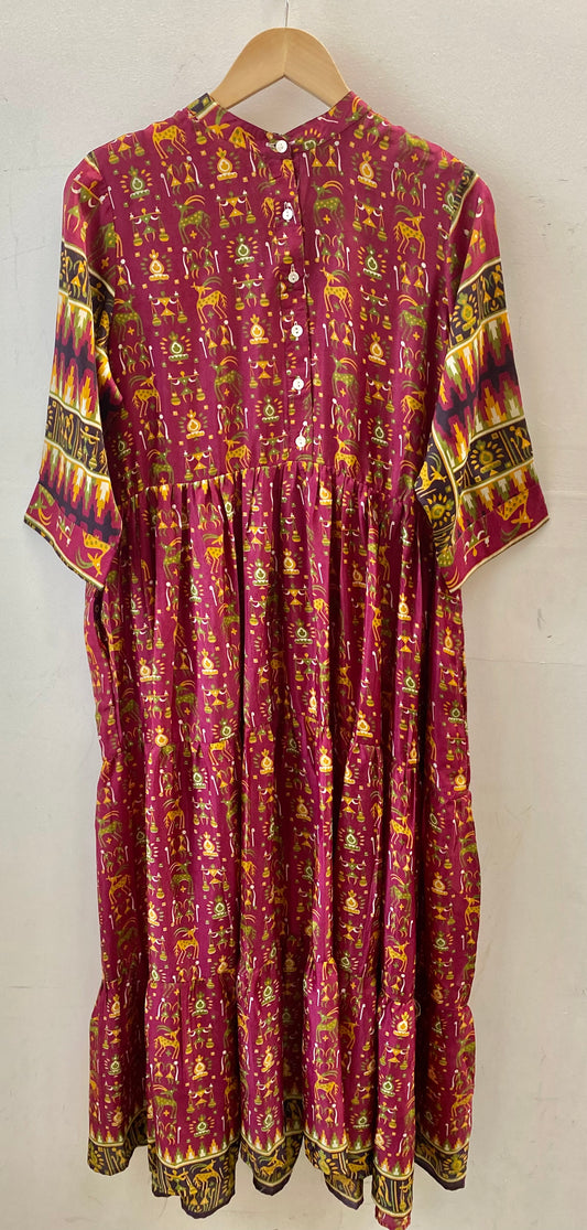 Prairie Round Neck Silk Dress L - 002