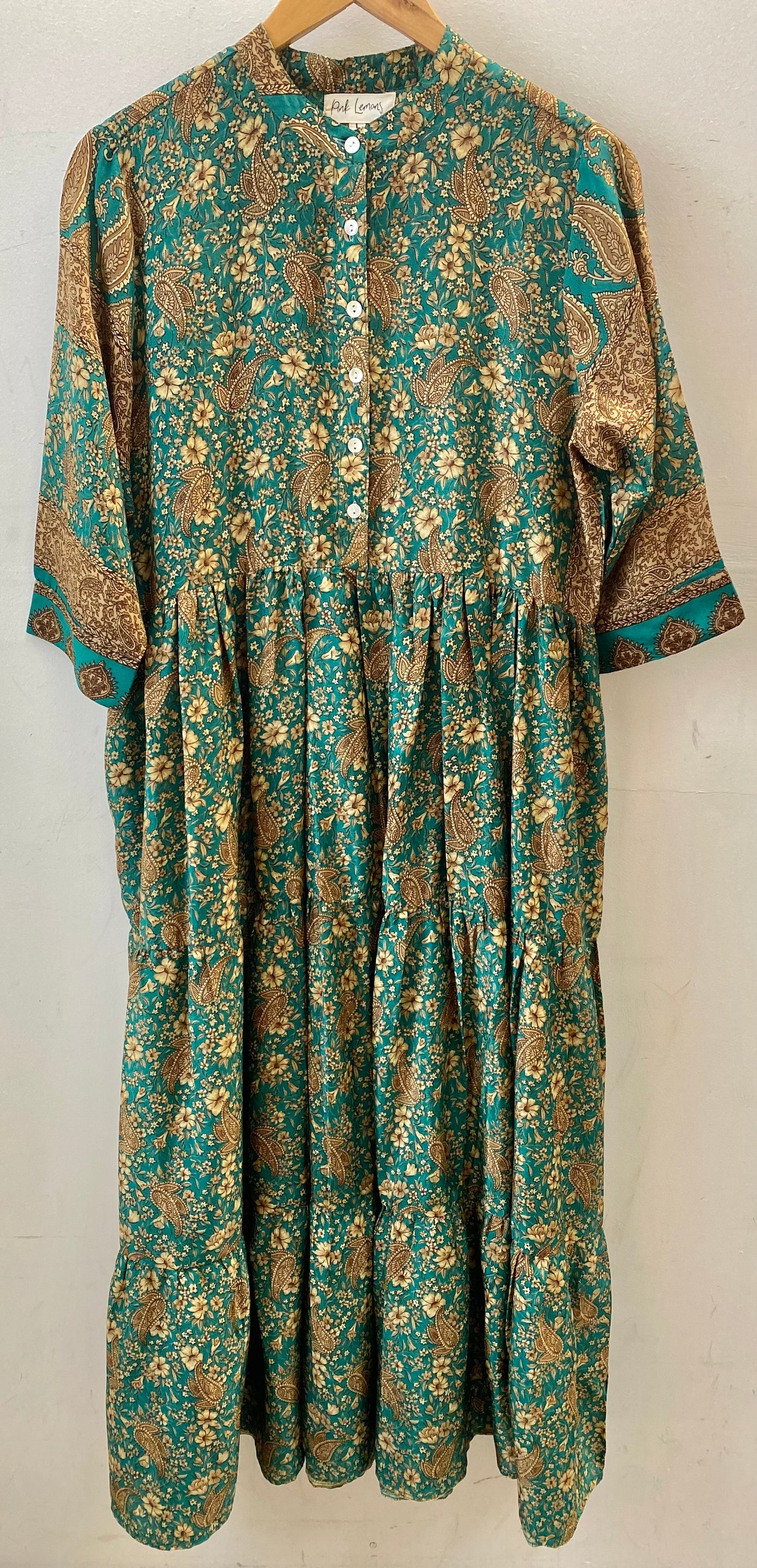 Prairie Round Neck Silk Dress L - 003