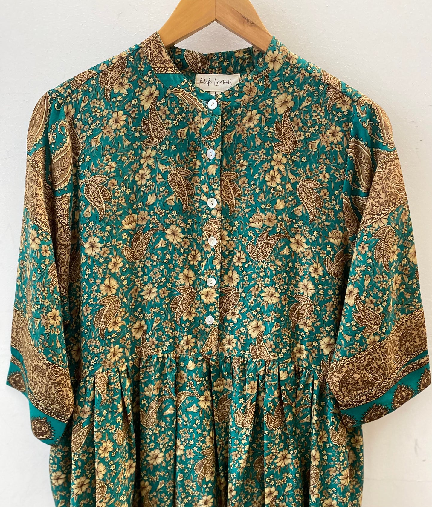 Prairie Round Neck Silk Dress L - 003
