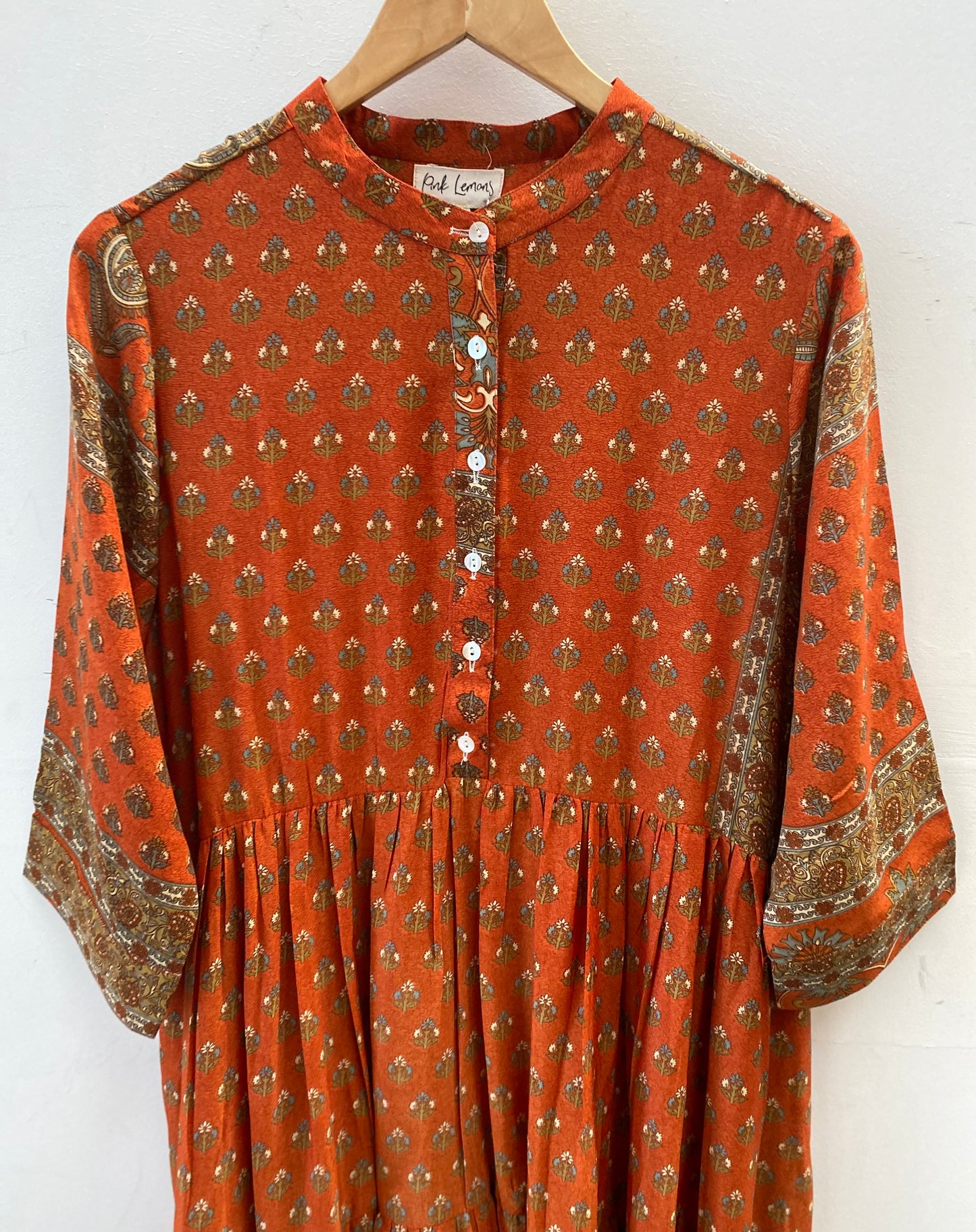 Prairie Round Neck Silk Dress XL - 001